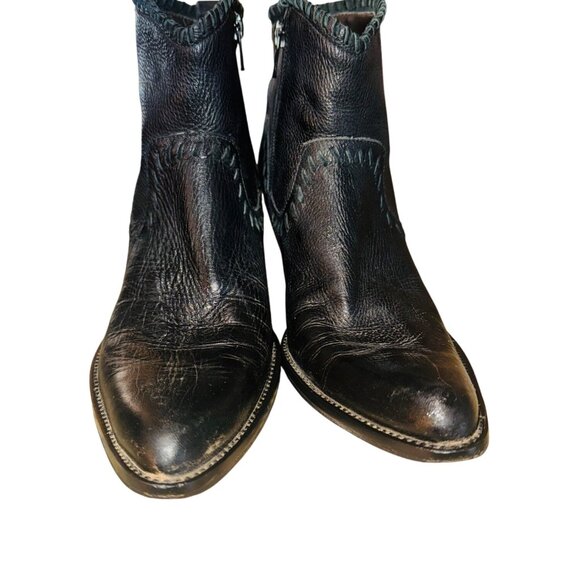 Gianni Bini Black Leather Cowgirl Western Ankle Boots Womens Size 7 Boho Braided - Picture 7 of 12
